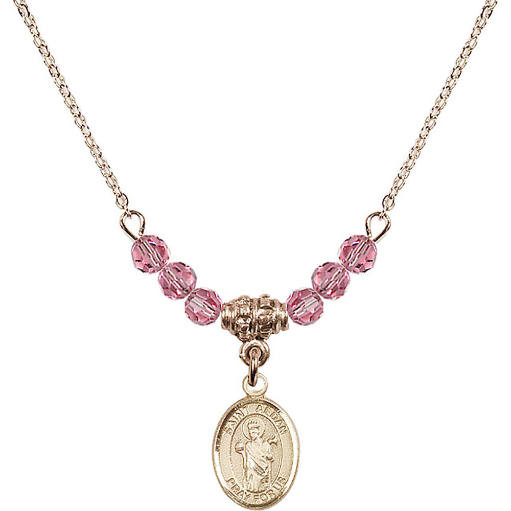 14kt Gold Filled Saint Aedan of Ferns Birthstone Necklace with Rose Beads - 9293