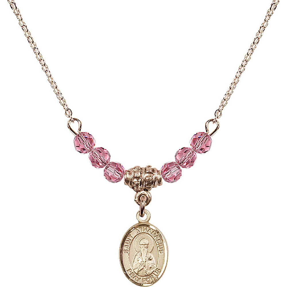 14kt Gold Filled Saint Athanasius Birthstone Necklace with Rose Beads - 9296