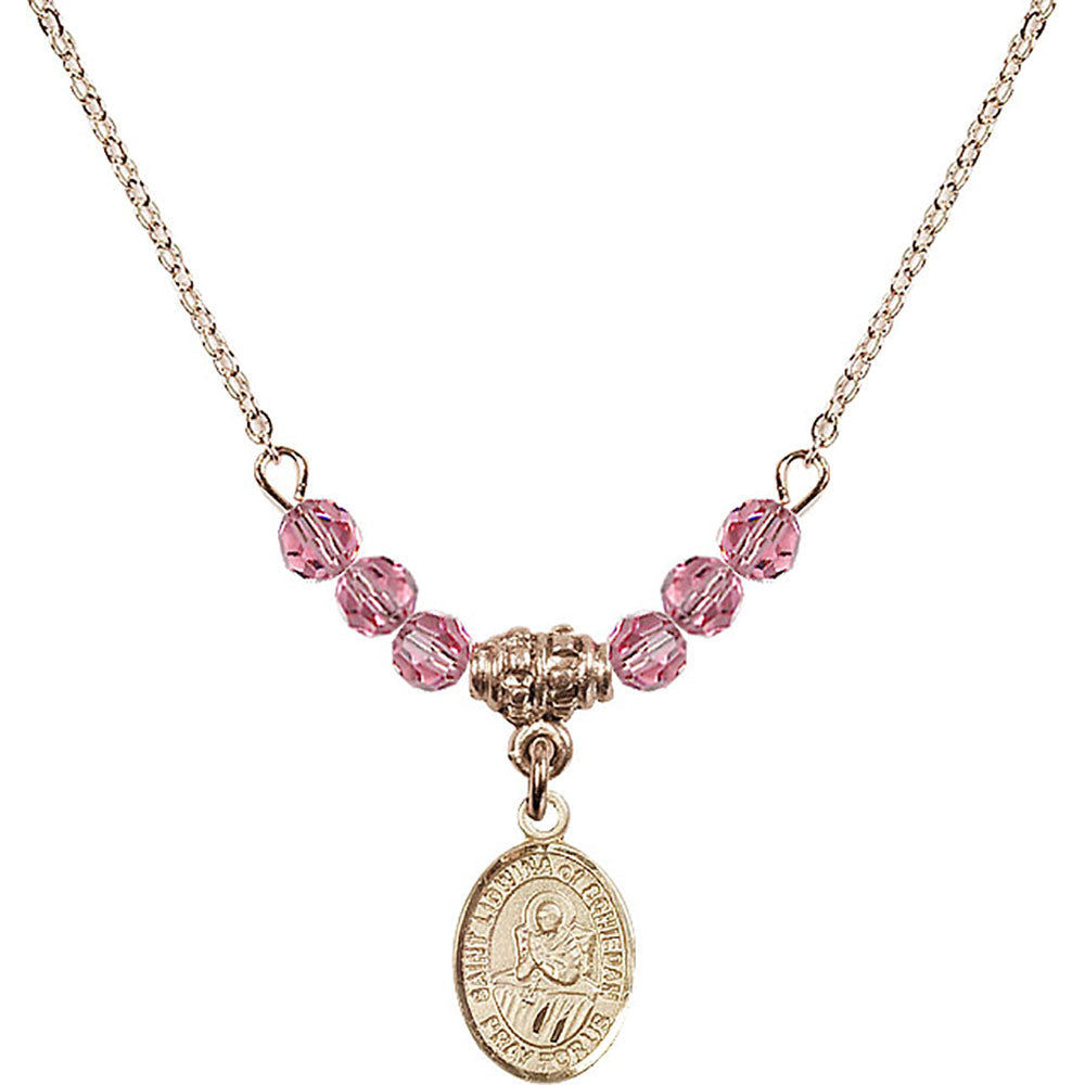 14kt Gold Filled Saint Lidwina of Schiedam Birthstone Necklace with Rose Beads - 9297