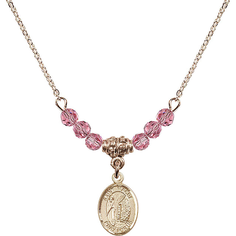 14kt Gold Filled Saint Fiacre Birthstone Necklace with Rose Beads - 9298