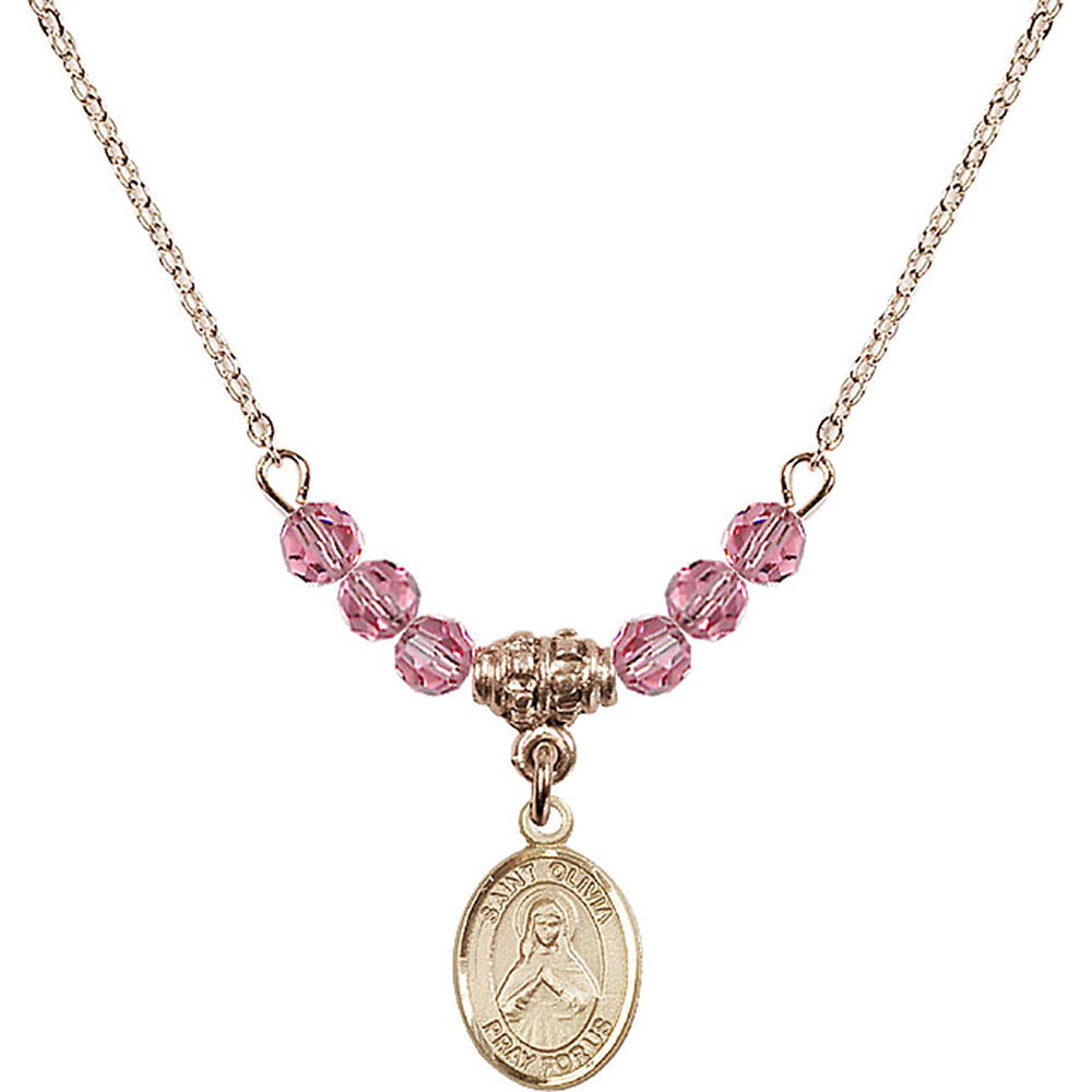 14kt Gold Filled Saint Olivia Birthstone Necklace with Rose Beads - 9312
