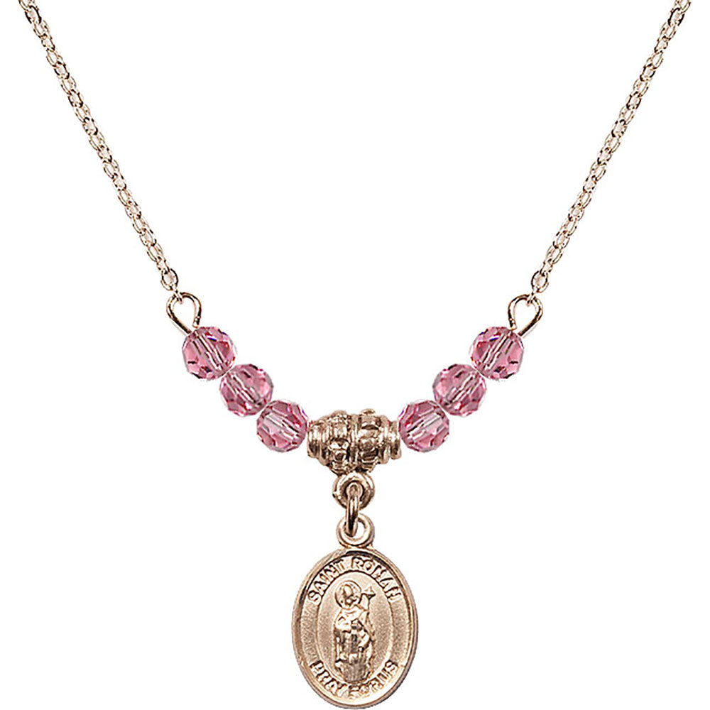 14kt Gold Filled Saint Ronan Birthstone Necklace with Rose Beads - 9315