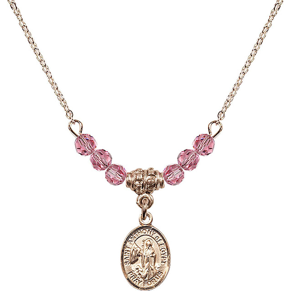 14kt Gold Filled Saint Anthony of Egypt Birthstone Necklace with Rose Beads - 9317