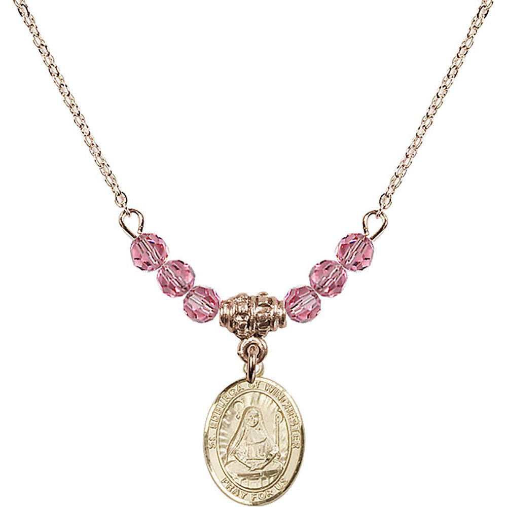 14kt Gold Filled Saint Edburga of Winchester Birthstone Necklace with Rose Beads - 9324