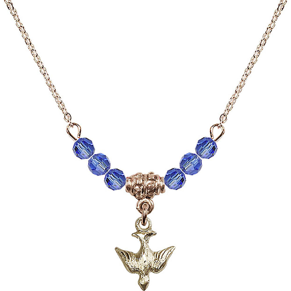 14kt Gold Filled Holy Spirit Birthstone Necklace with Sapphire Beads - 0208