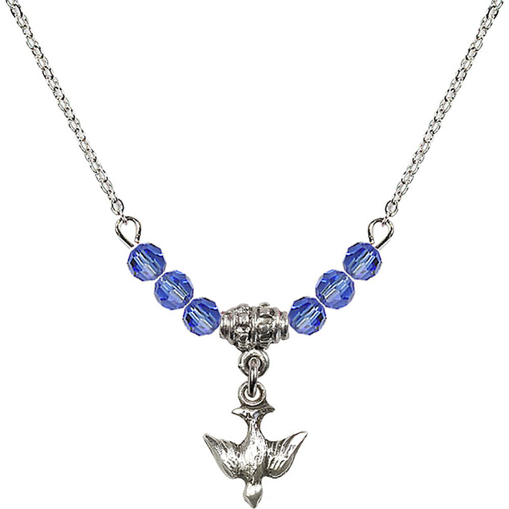 Sterling Silver Holy Spirit Birthstone Necklace with Sapphire Beads - 0208