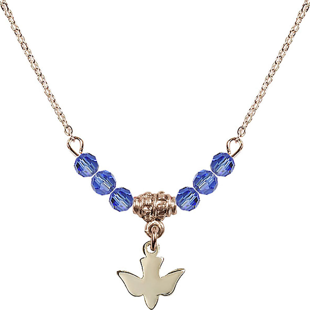 14kt Gold Filled Holy Spirit Birthstone Necklace with Sapphire Beads - 0225
