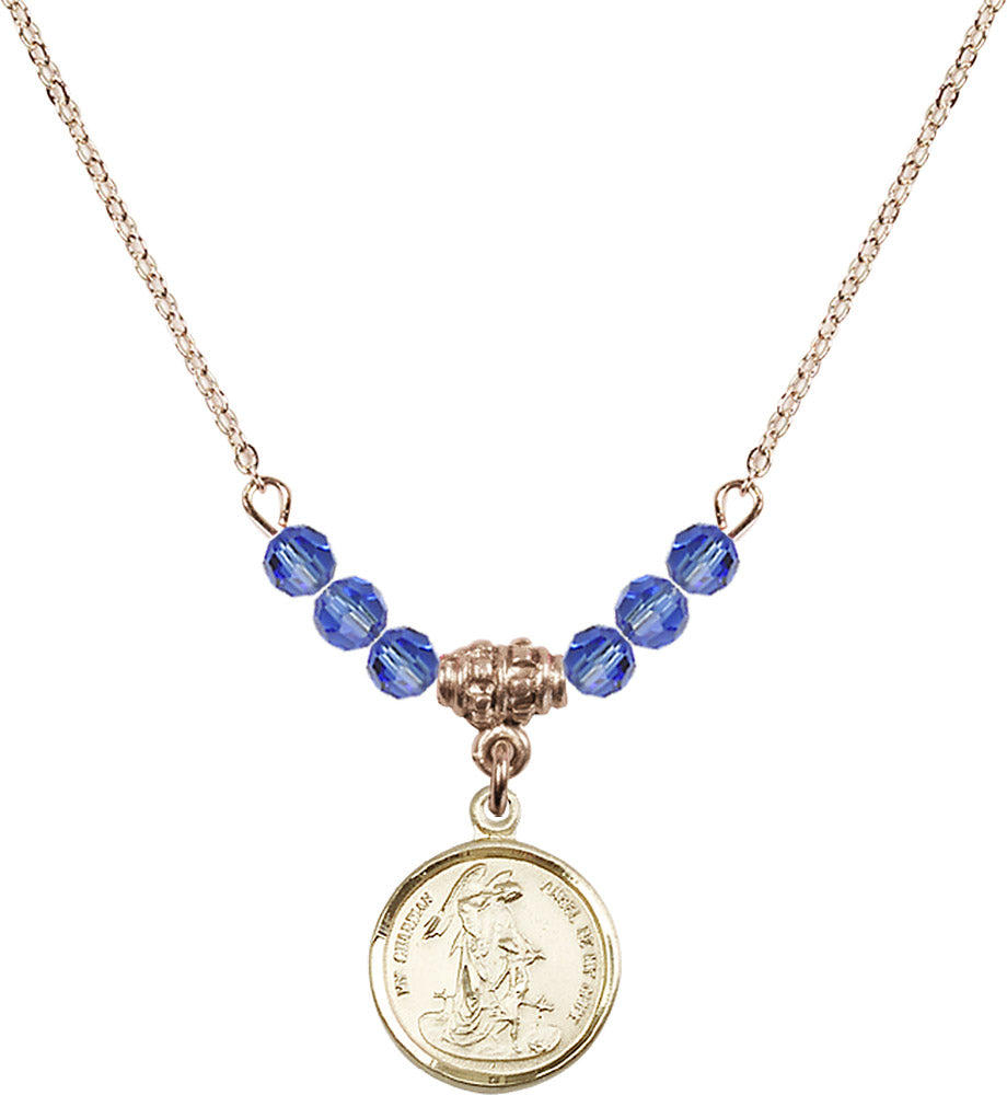 14kt Gold Filled Guardian Angel Birthstone Necklace with Sapphire Beads - 0601