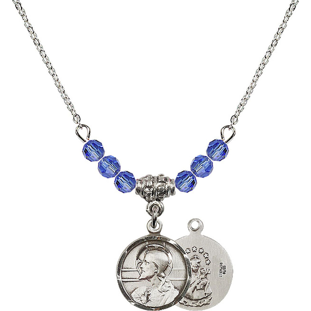 Sterling Silver Scapular Birthstone Necklace with Sapphire Beads - 0601