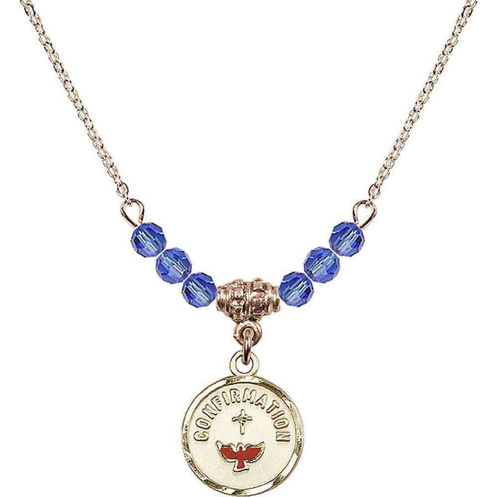 14kt Gold Filled Confirmation Birthstone Necklace with Sapphire Beads - 0601