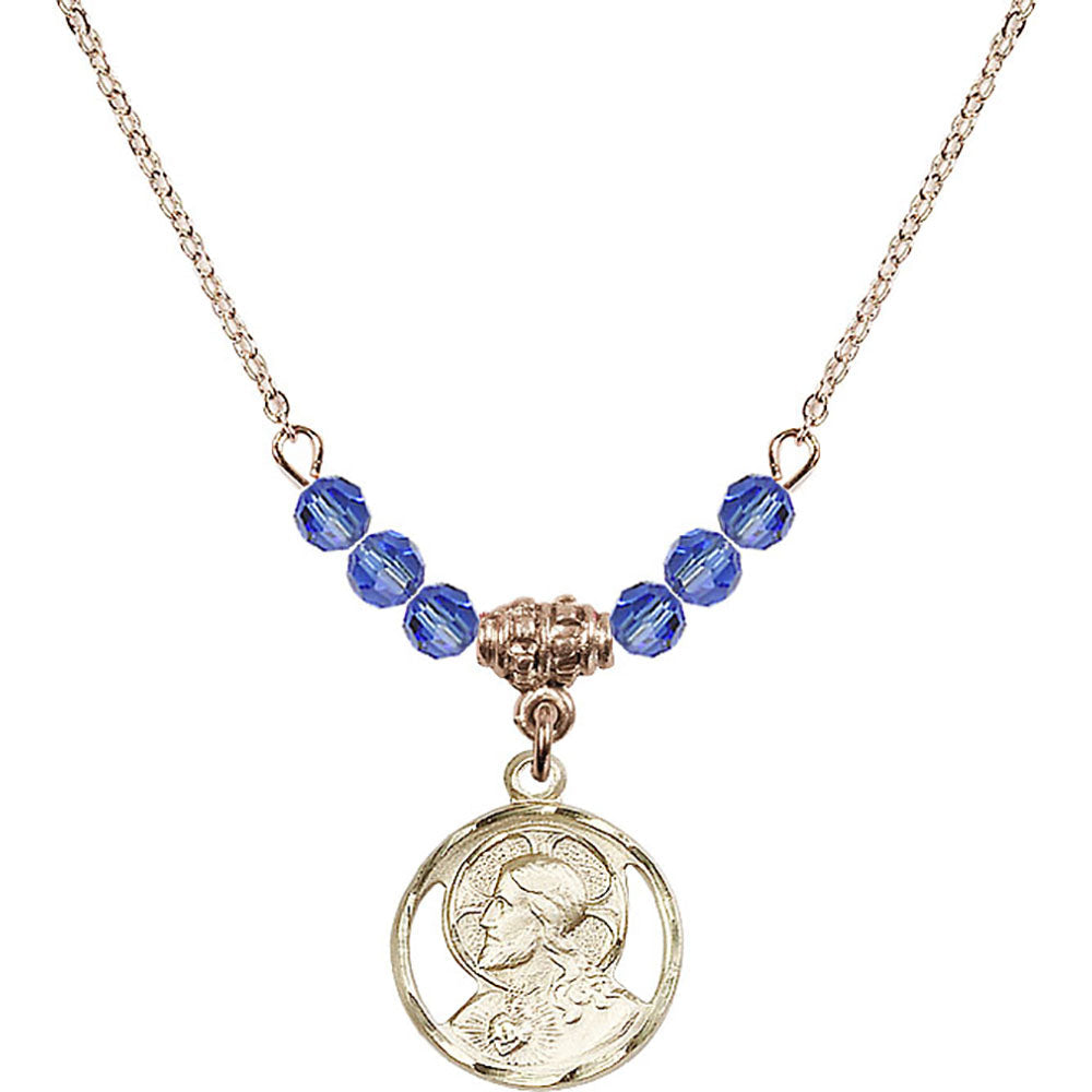 14kt Gold Filled Scapular Birthstone Necklace with Sapphire Beads - 0611