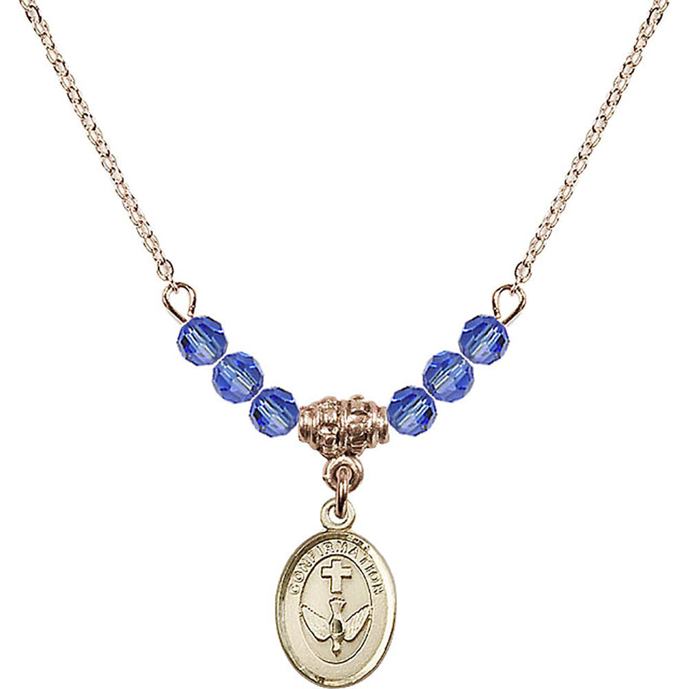14kt Gold Filled Confirmation Birthstone Necklace with Sapphire Beads - 0973