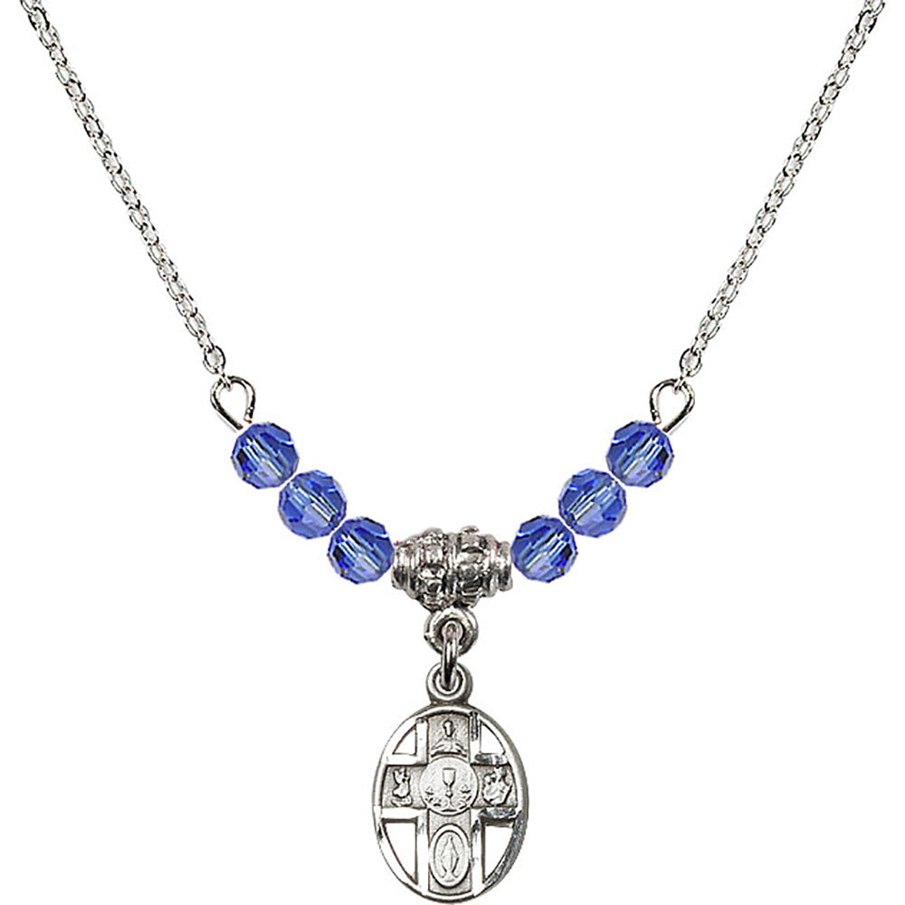 Sterling Silver 5-Way / Chalice Birthstone Necklace with Sapphire Beads - 0979