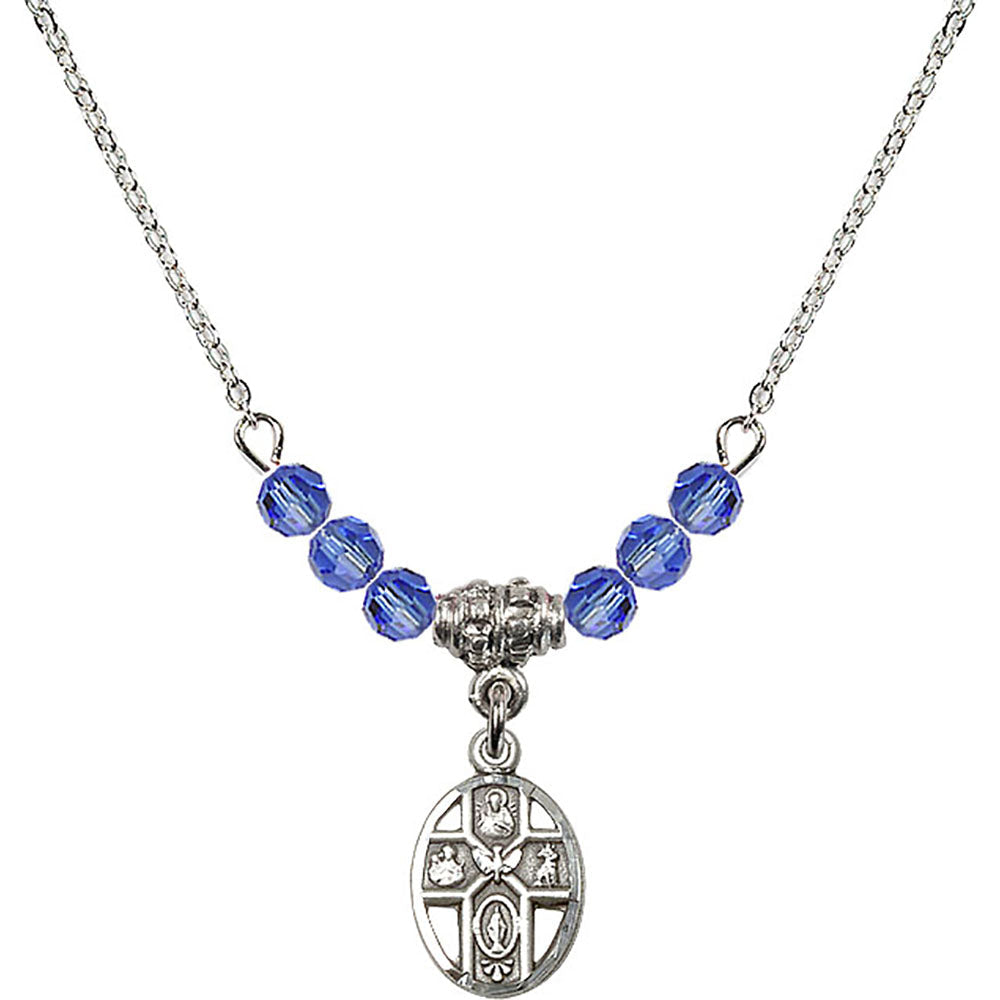 Sterling Silver 5-Way Birthstone Necklace with Sapphire Beads - 0980