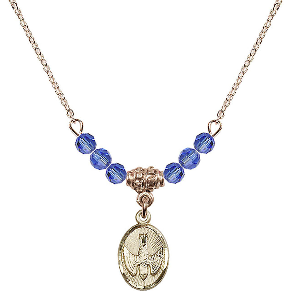 14kt Gold Filled Holy Spirit Birthstone Necklace with Sapphire Beads - 0982