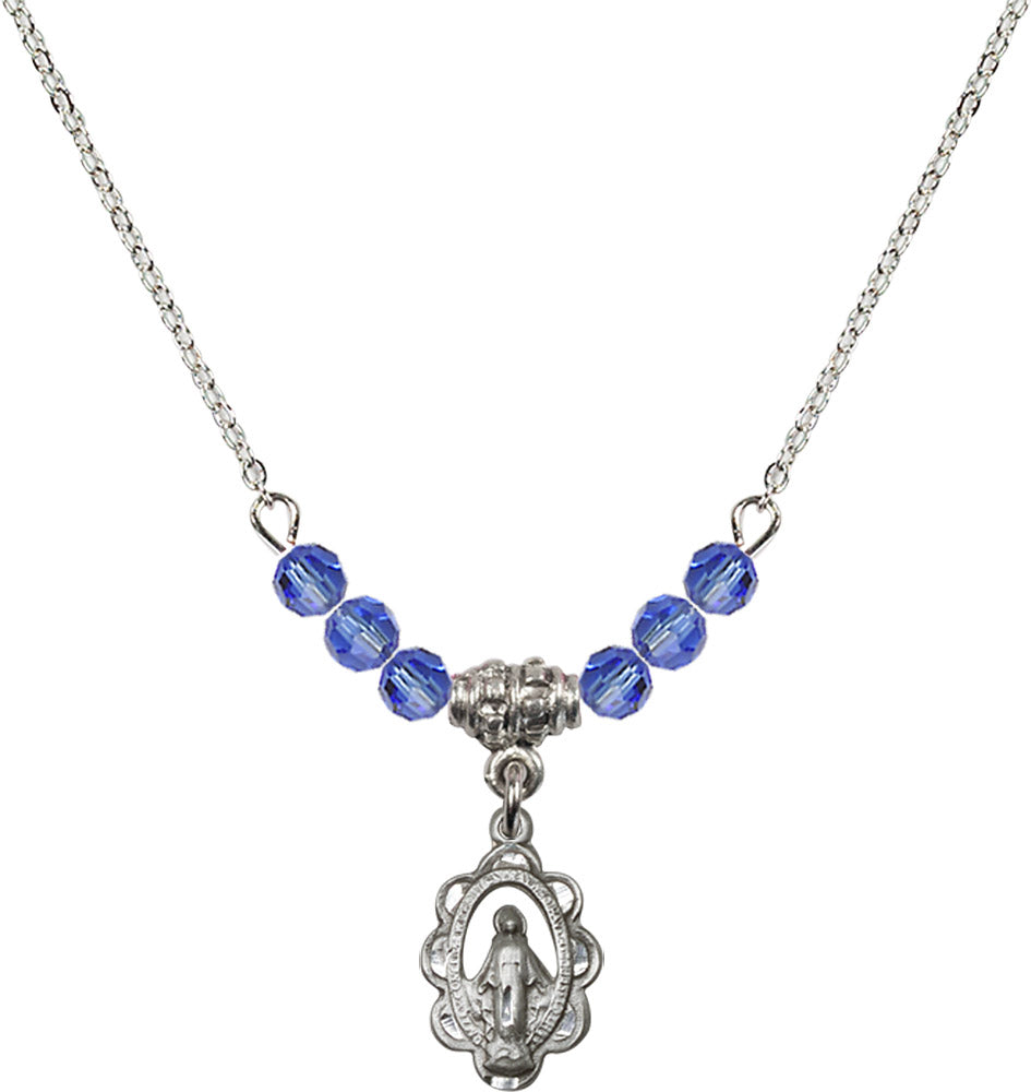 Sterling Silver Miraculous Birthstone Necklace with Sapphire Beads - 1610