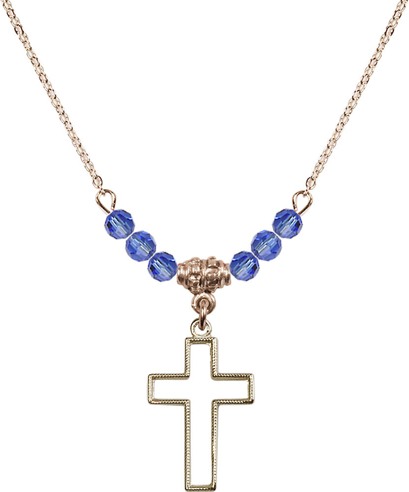14kt Gold Filled Cross Birthstone Necklace with Sapphire Beads - 1708