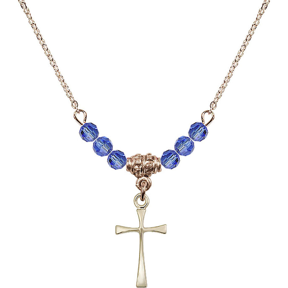 14kt Gold Filled Maltese Cross Birthstone Necklace with Sapphire Beads - 1872