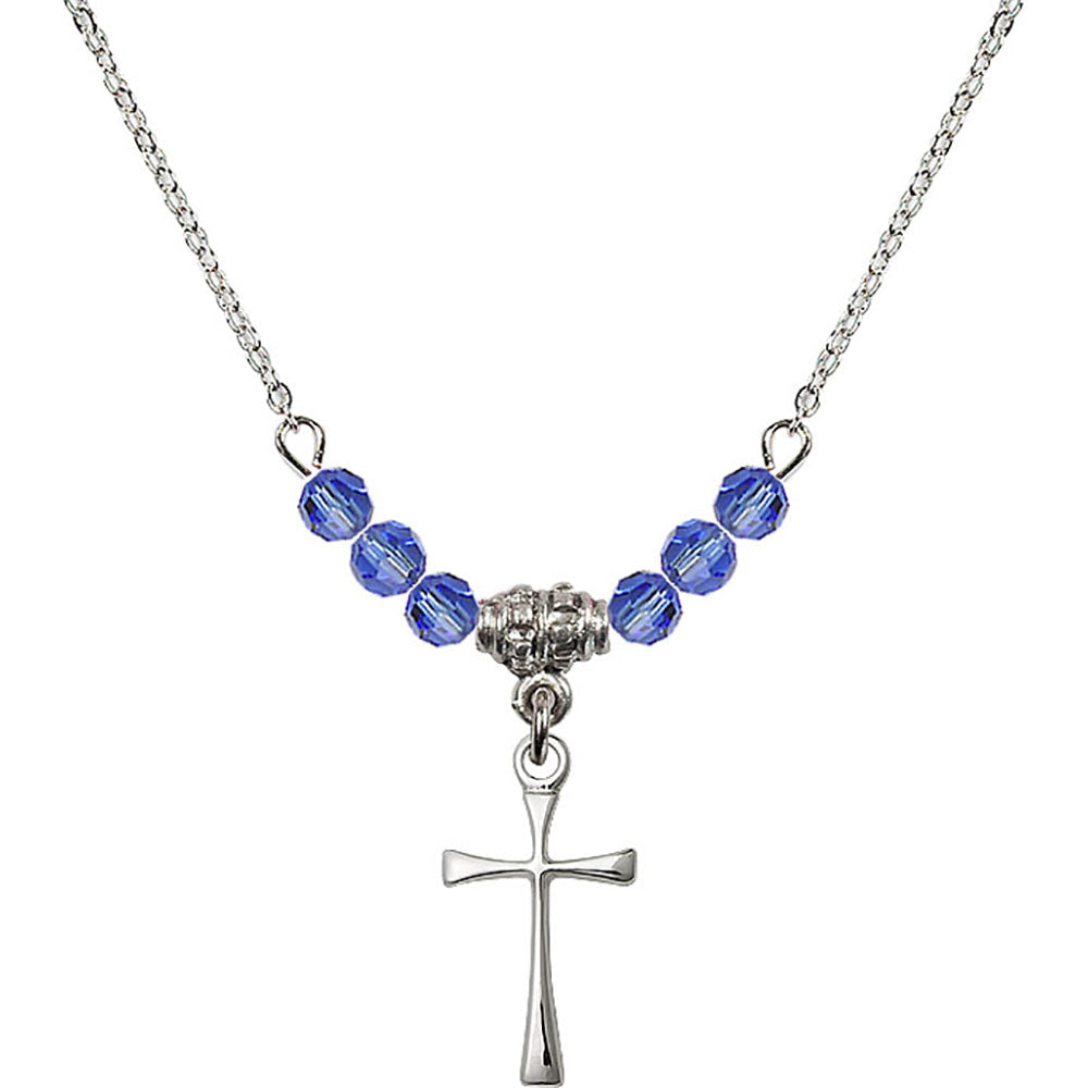 Sterling Silver Maltese Cross Birthstone Necklace with Sapphire Beads - 1872
