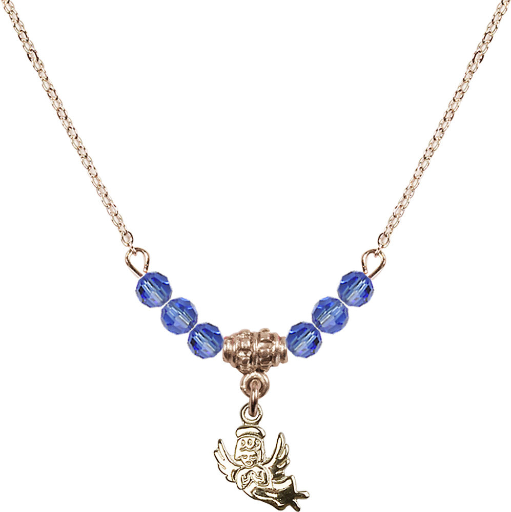 14kt Gold Filled Guardian Angel Birthstone Necklace with Sapphire Beads - 2128