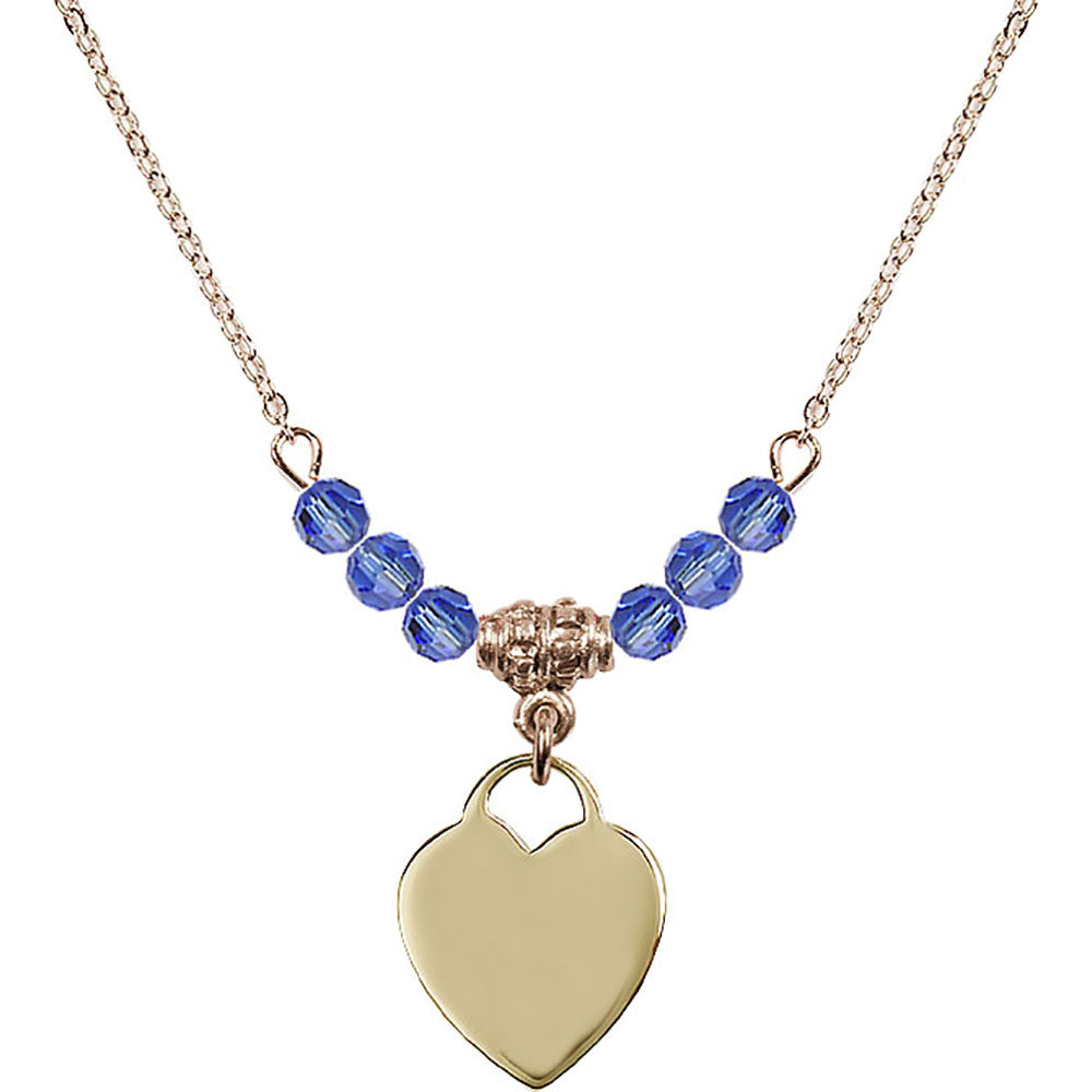 14kt Gold Filled Heart Birthstone Necklace with Sapphire Beads - 3400