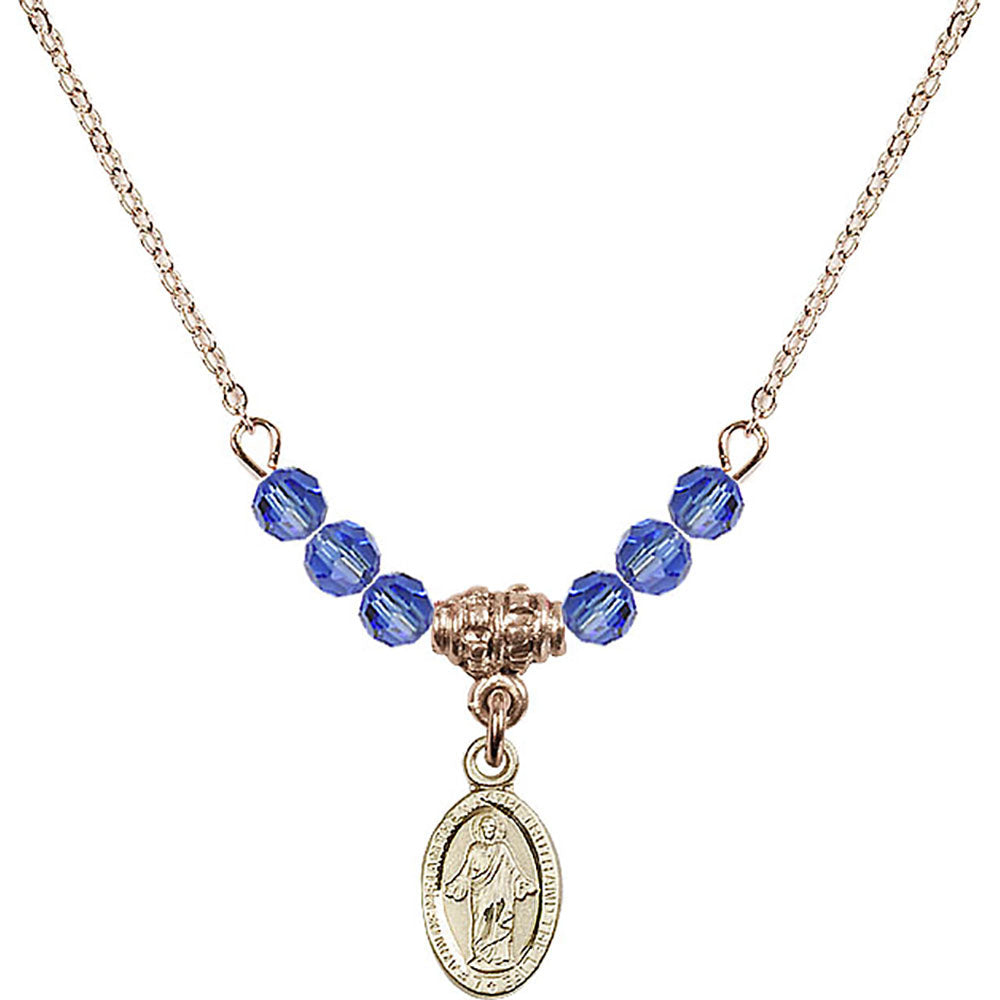 14kt Gold Filled Scapular Birthstone Necklace with Sapphire Beads - 4121