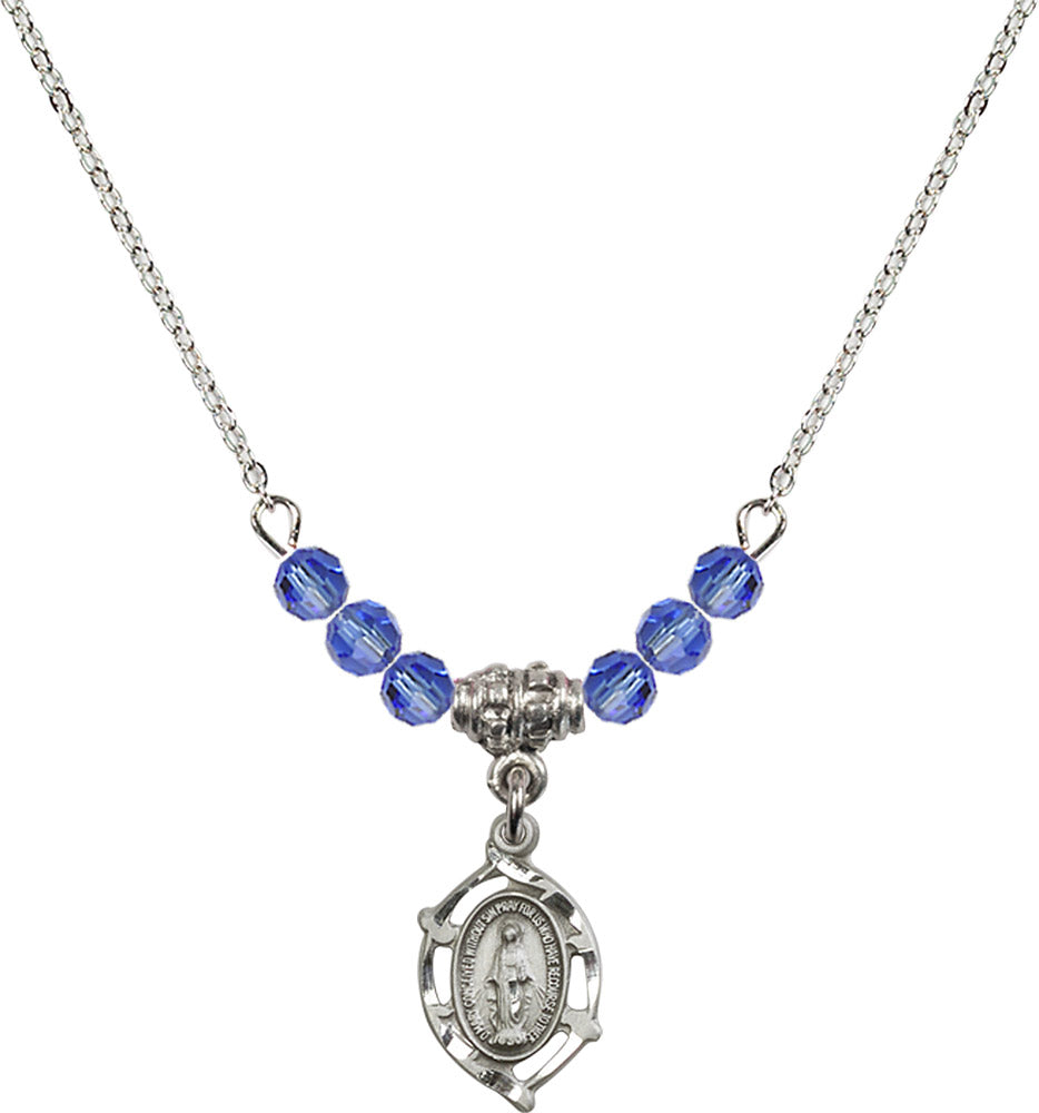 Sterling Silver Miraculous Birthstone Necklace with Sapphire Beads - 4152