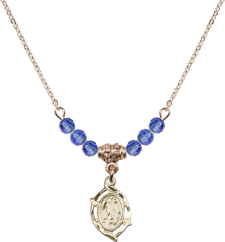 14kt Gold Filled Guardian Angel Birthstone Necklace with Sapphire Beads - 4154