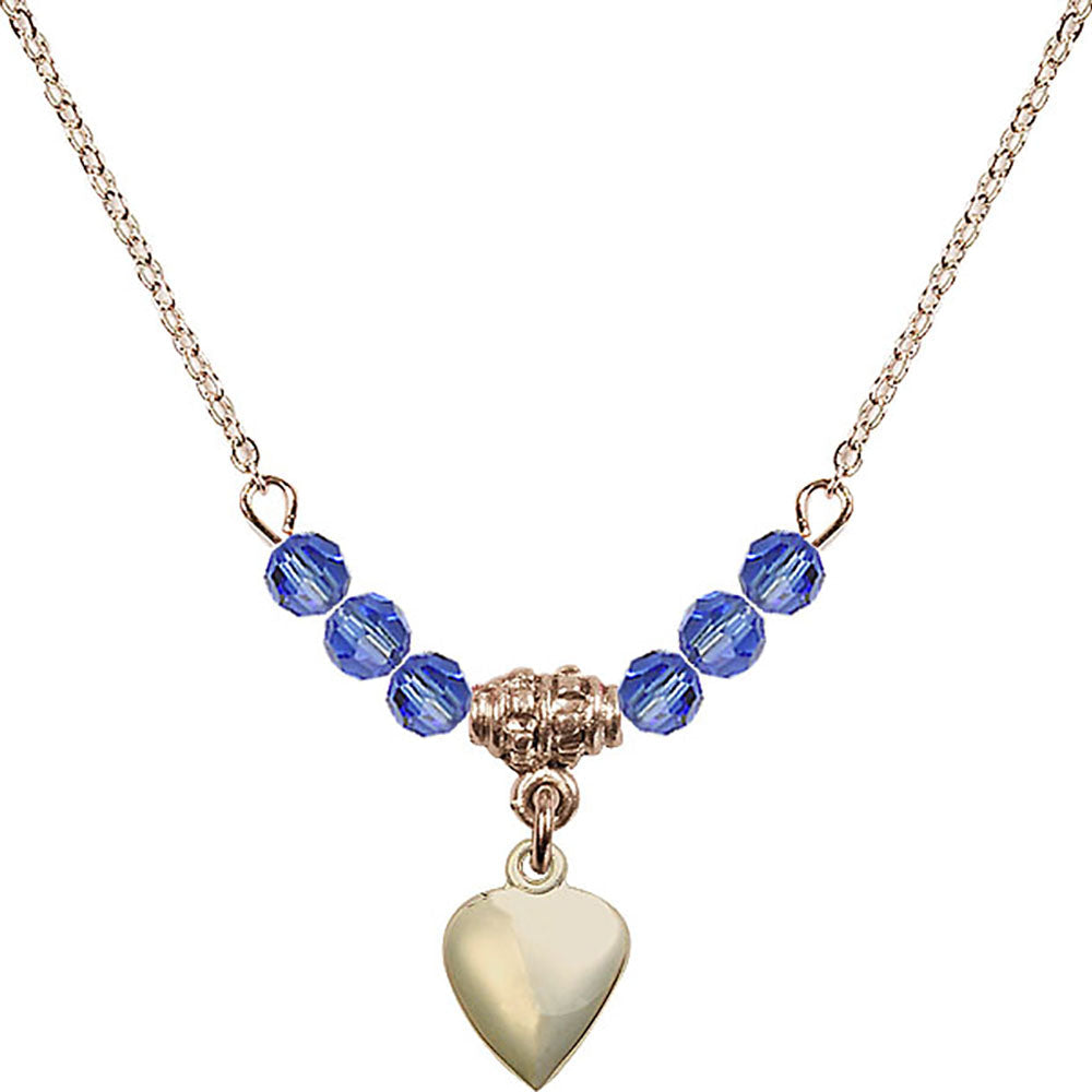 14kt Gold Filled Heart Birthstone Necklace with Sapphire Beads - 4158