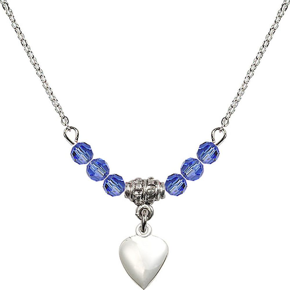 Sterling Silver Heart Birthstone Necklace with Sapphire Beads - 4158