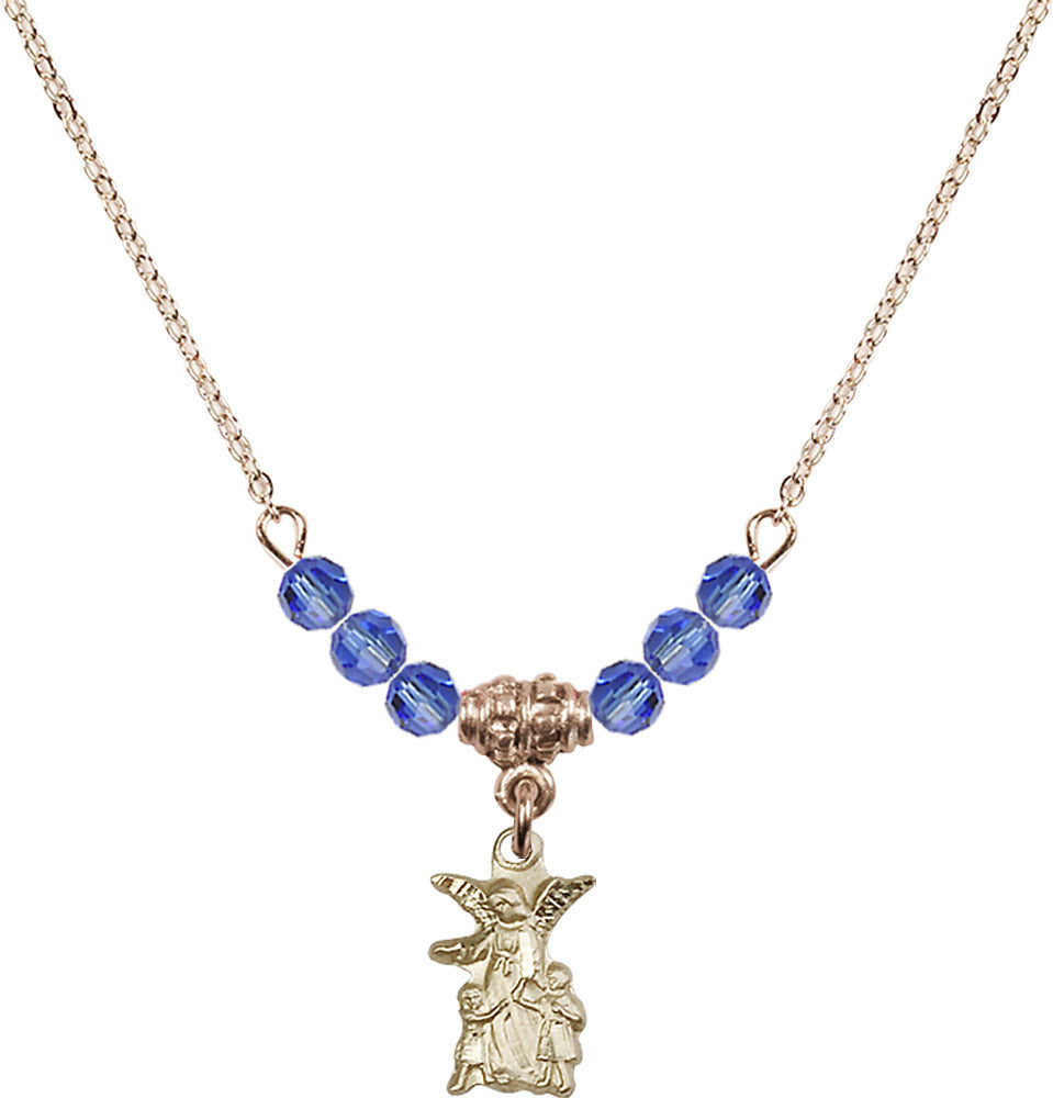 14kt Gold Filled Guardian Angel Birthstone Necklace with Sapphire Beads - 4253
