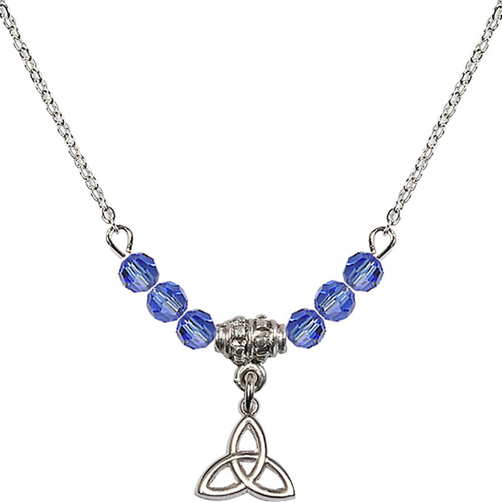 Sterling Silver Trinity Irish Knot Birthstone Necklace with Sapphire Beads - 5100