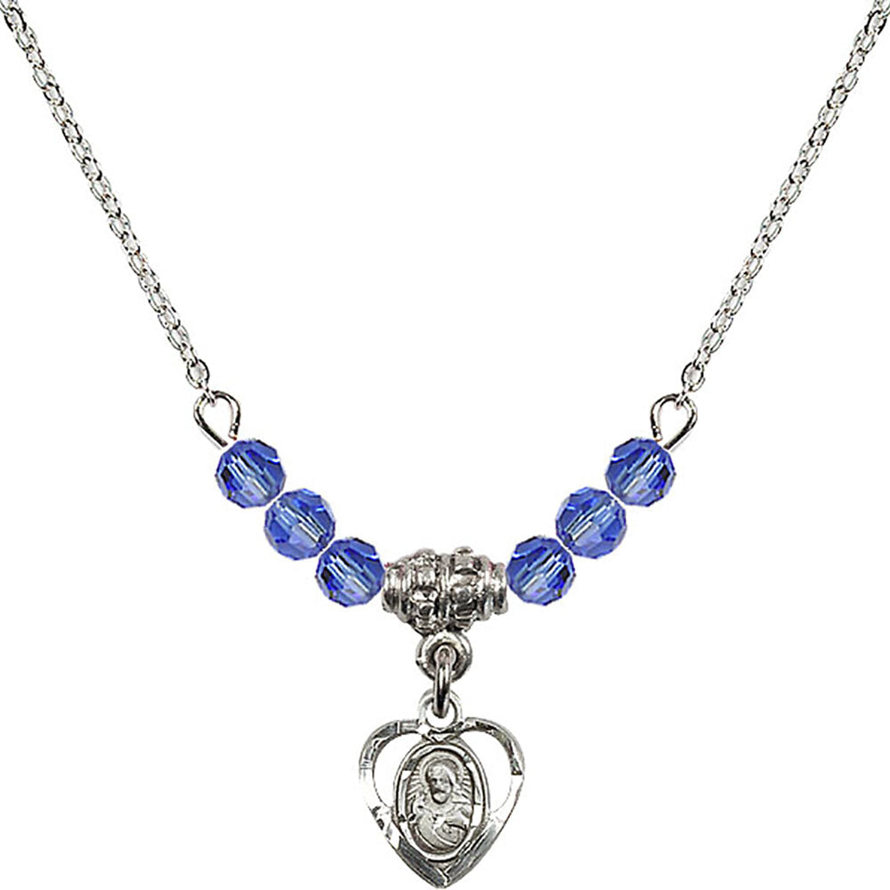 Sterling Silver Scapular Birthstone Necklace with Sapphire Beads - 5402