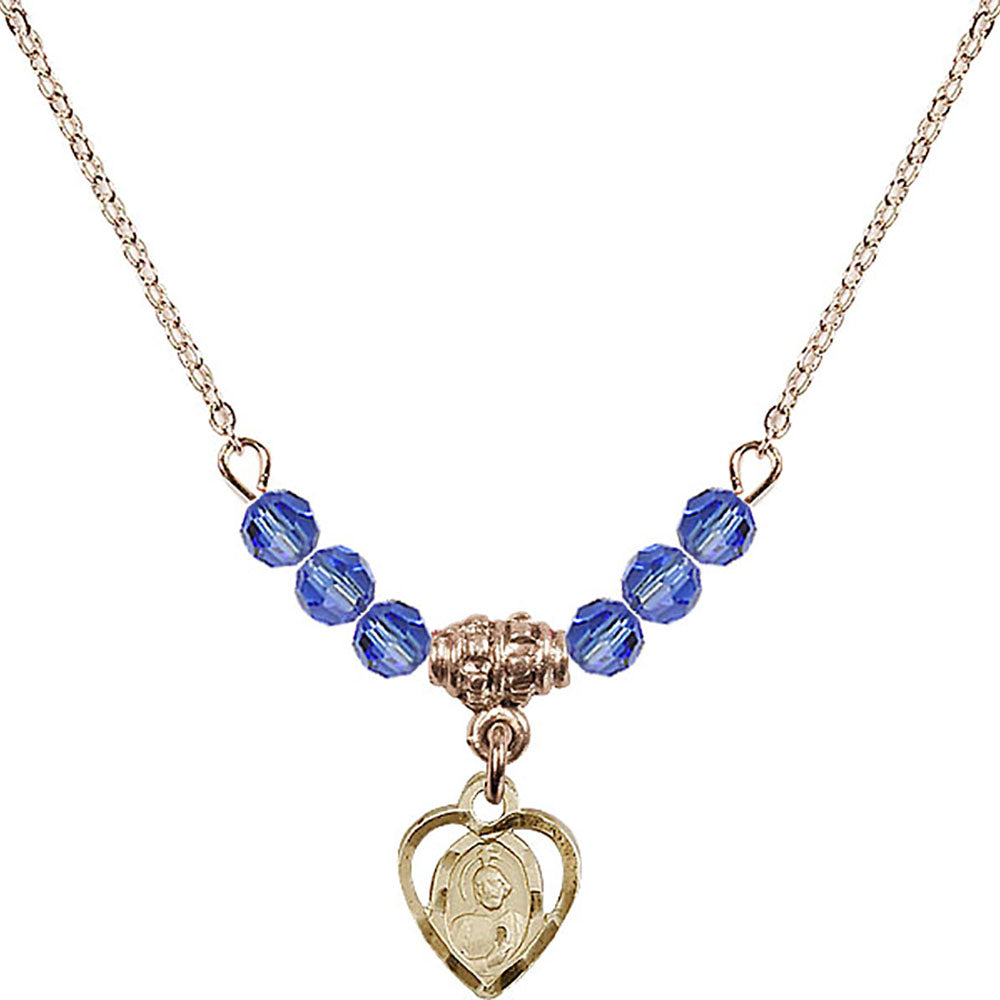 14kt Gold Filled Saint Jude Birthstone Necklace with Sapphire Beads - 5404