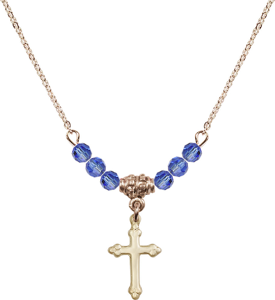 14kt Gold Filled Cross Birthstone Necklace with Sapphire Beads - 5415