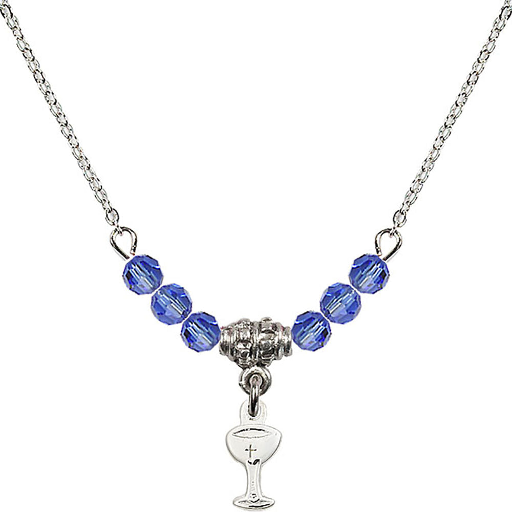 Sterling Silver Chalice Birthstone Necklace with Sapphire Beads - 5614