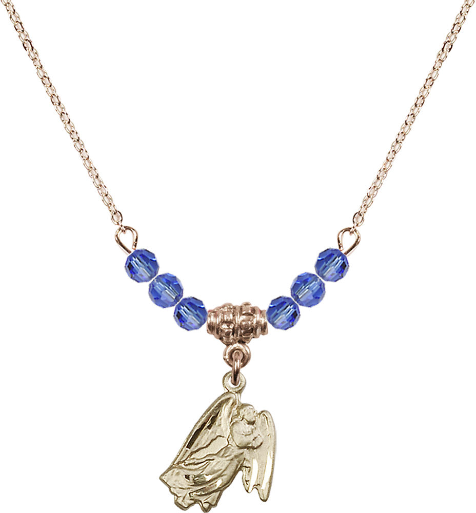 14kt Gold Filled Guardian Angel Birthstone Necklace with Sapphire Beads - 5642