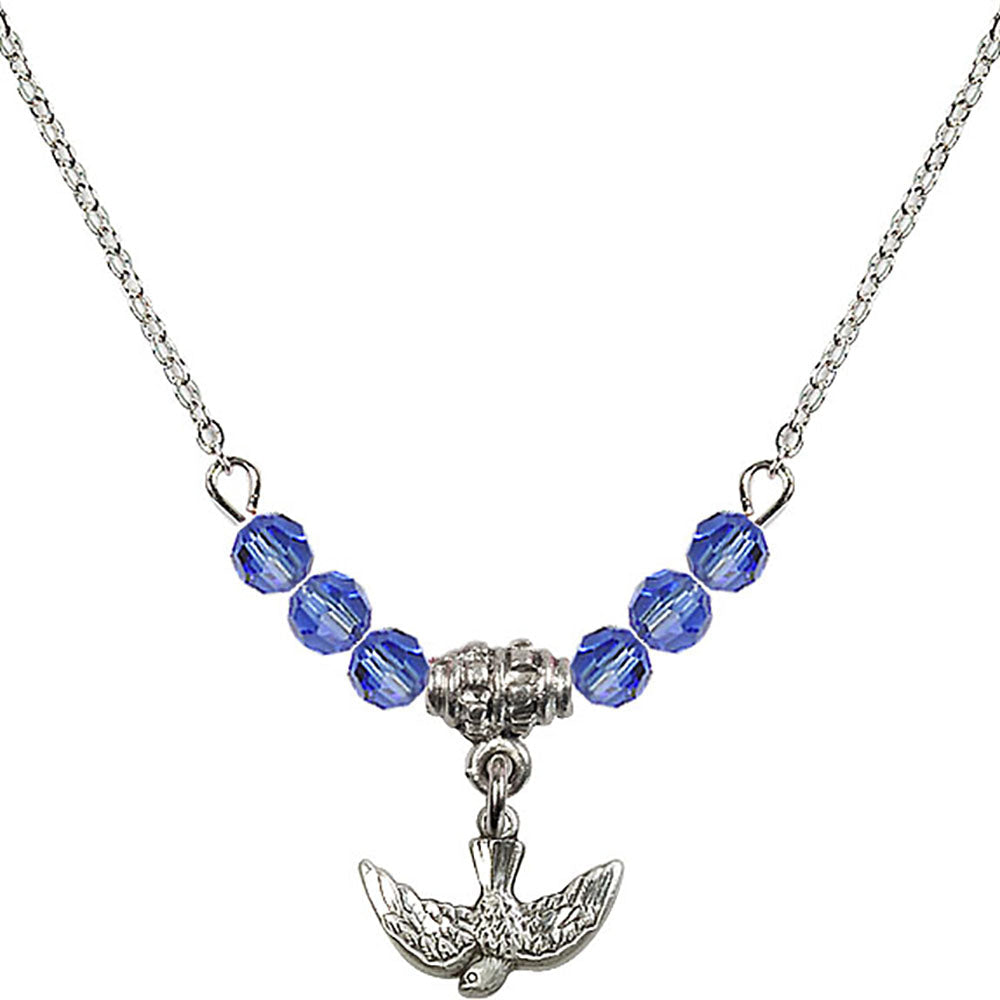 Sterling Silver Holy Spirit Birthstone Necklace with Sapphire Beads - 5911