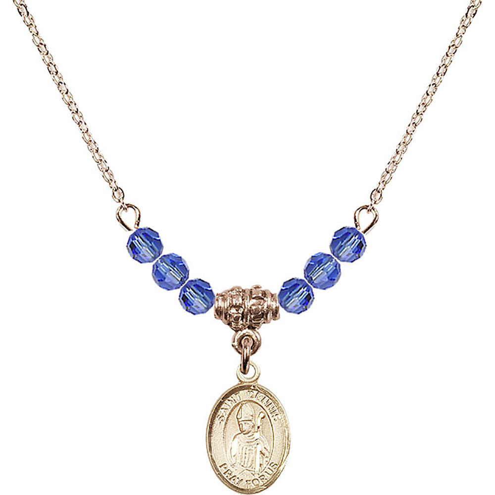 14kt Gold Filled Saint Dennis Birthstone Necklace with Sapphire Beads - 9025