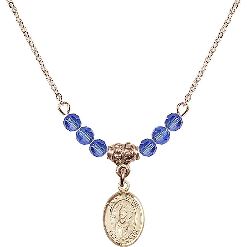 14kt Gold Filled Saint David of Wales Birthstone Necklace with Sapphire Beads - 9027