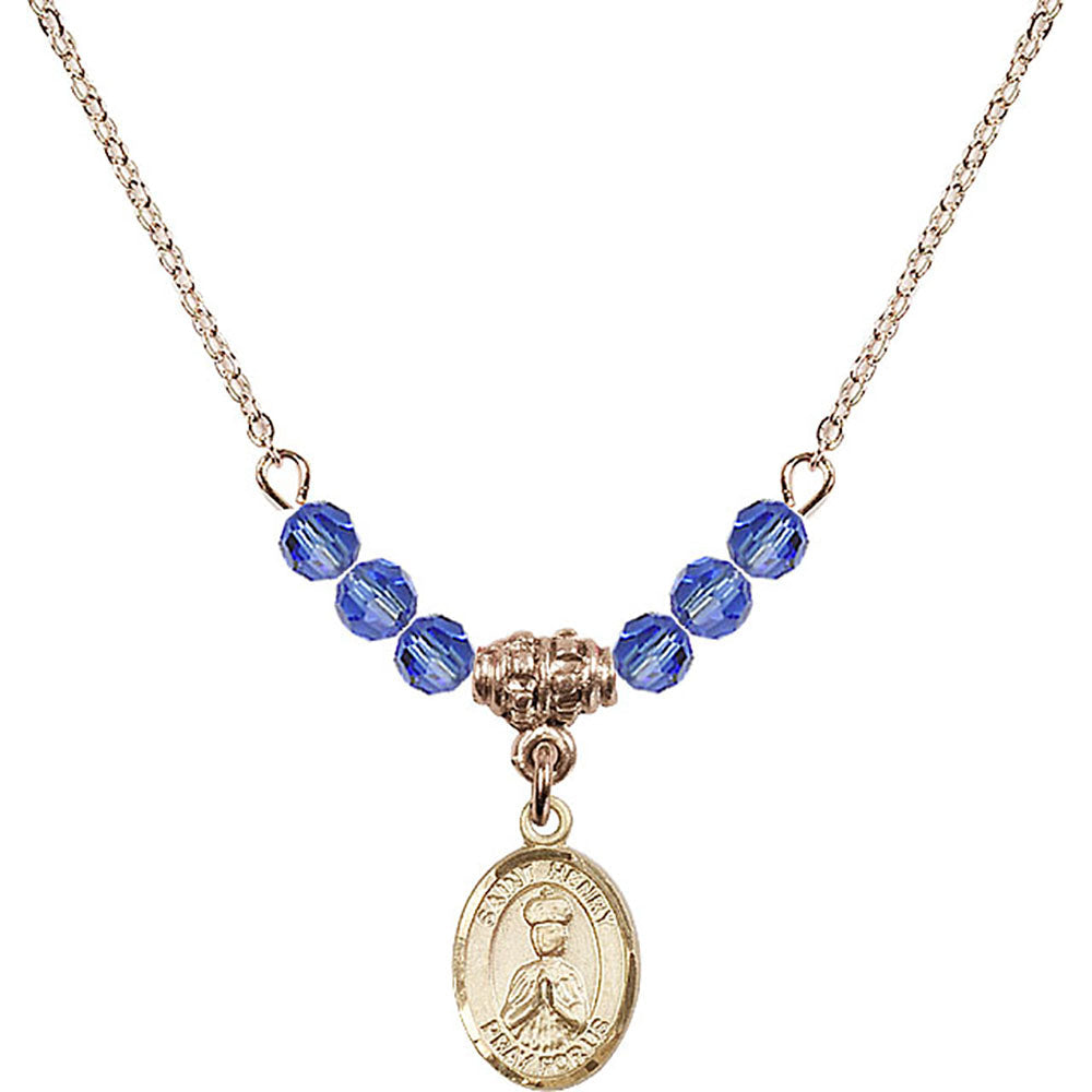 14kt Gold Filled Saint Henry II Birthstone Necklace with Sapphire Beads - 9046