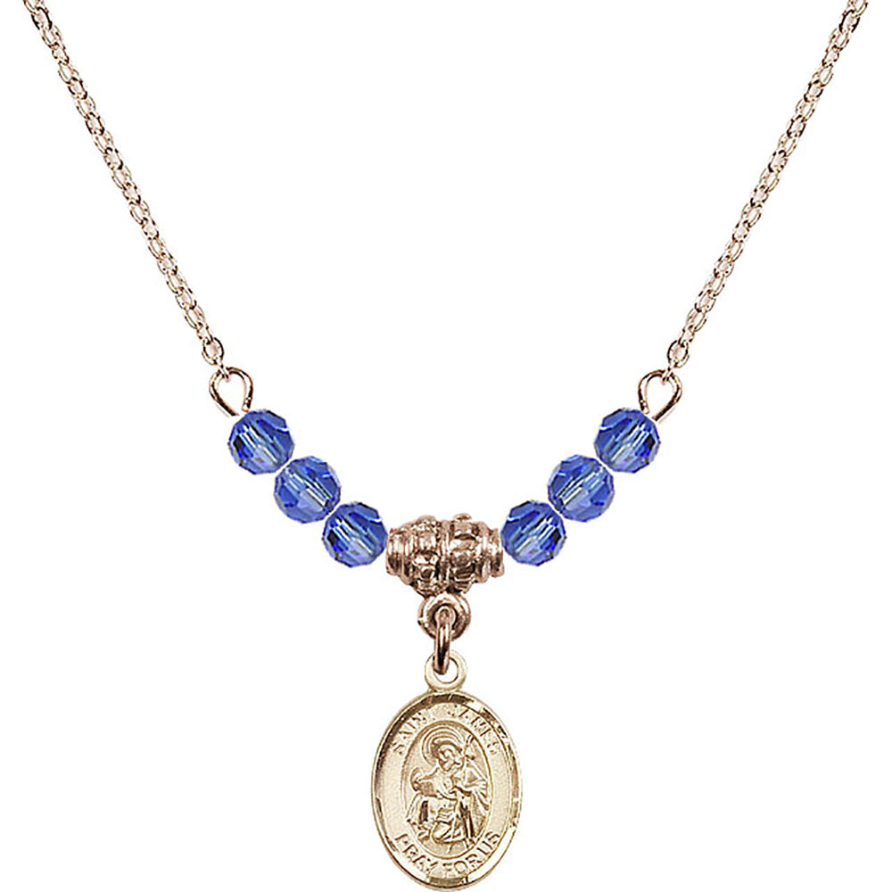 14kt Gold Filled Saint James the Greater Birthstone Necklace with Sapphire Beads - 9050