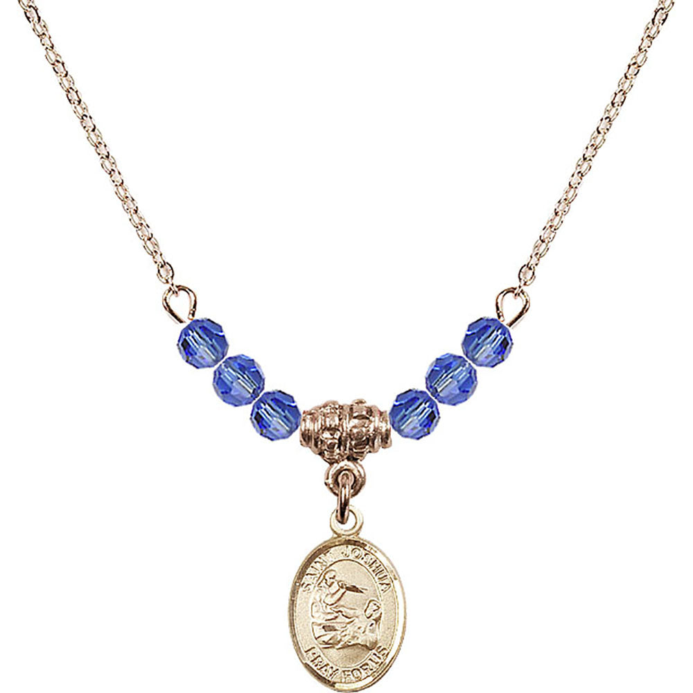 14kt Gold Filled Saint Joshua Birthstone Necklace with Sapphire Beads - 9059