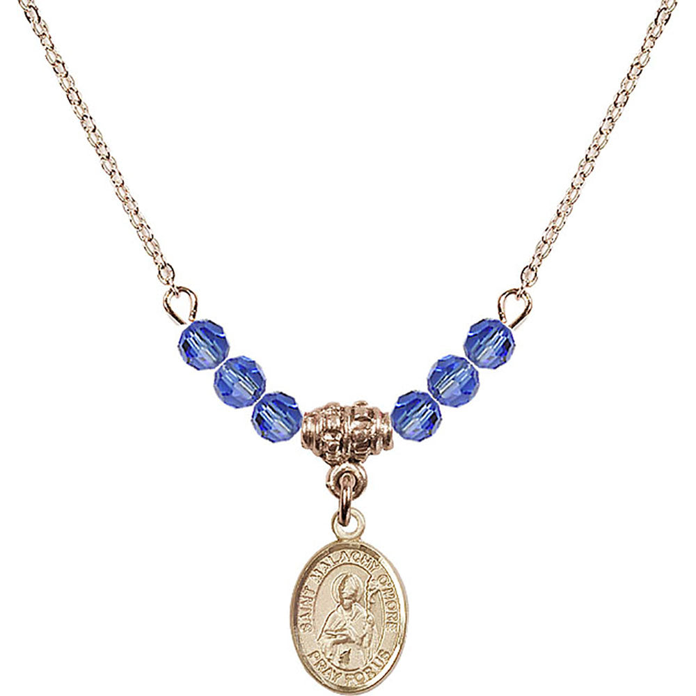 14kt Gold Filled Saint Malachy O'More Birthstone Necklace with Sapphire Beads - 9316