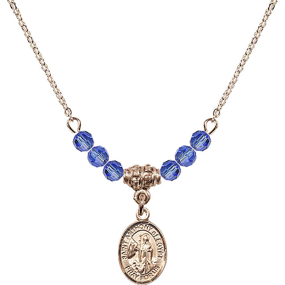 14kt Gold Filled Saint Anthony of Egypt Birthstone Necklace with Sapphire Beads - 9317