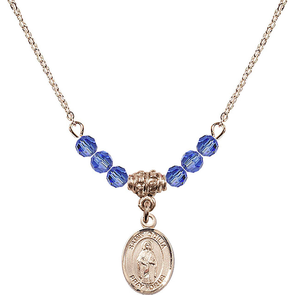 14kt Gold Filled Saint Odilia Birthstone Necklace with Sapphire Beads - 9319