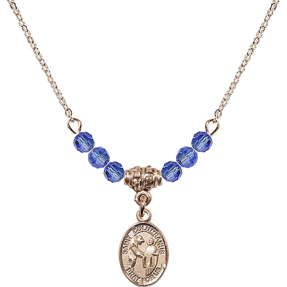 14kt Gold Filled Saint Columbanus Birthstone Necklace with Sapphire Beads - 9321