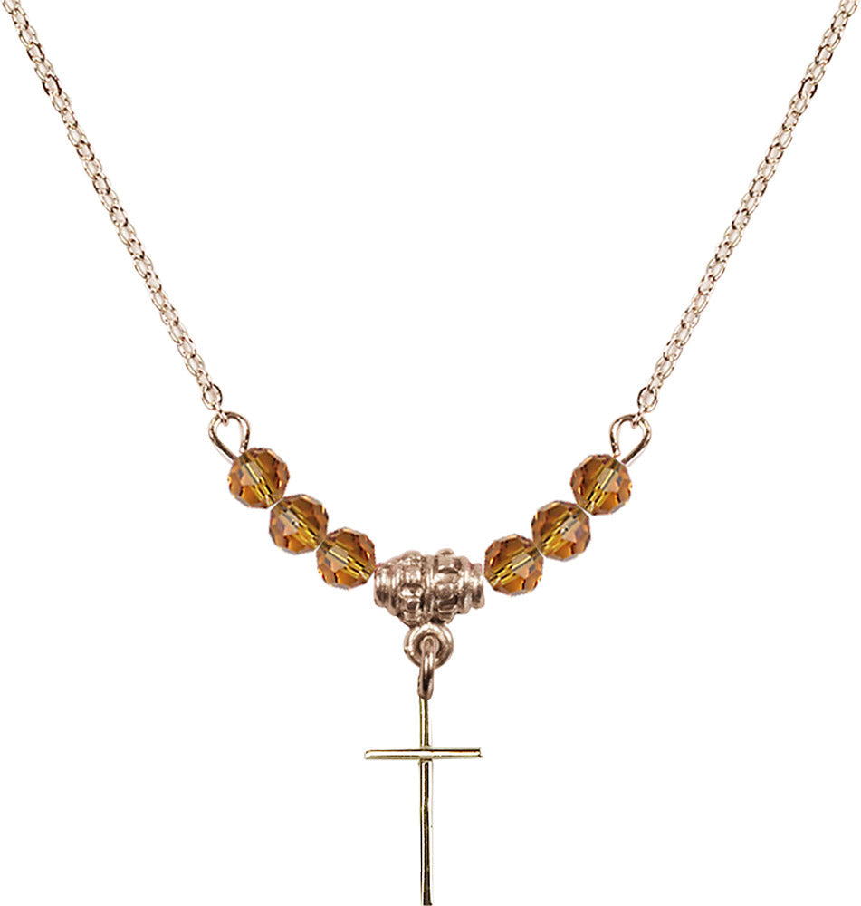 14kt Gold Filled Cross Birthstone Necklace with Topaz Beads - 0014