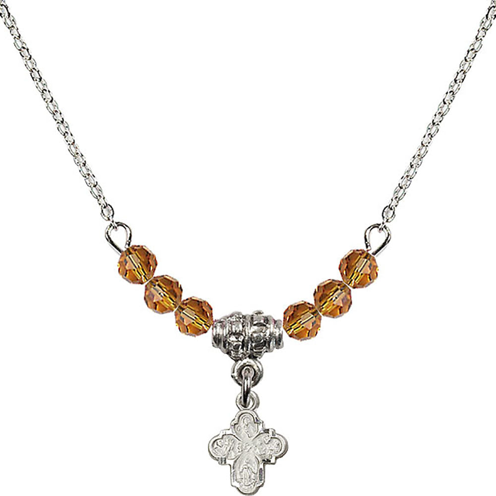 Sterling Silver 4-Way Birthstone Necklace with Topaz Beads - 0207