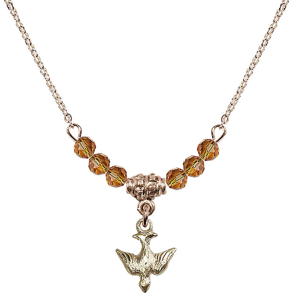 14kt Gold Filled Holy Spirit Birthstone Necklace with Topaz Beads - 0208
